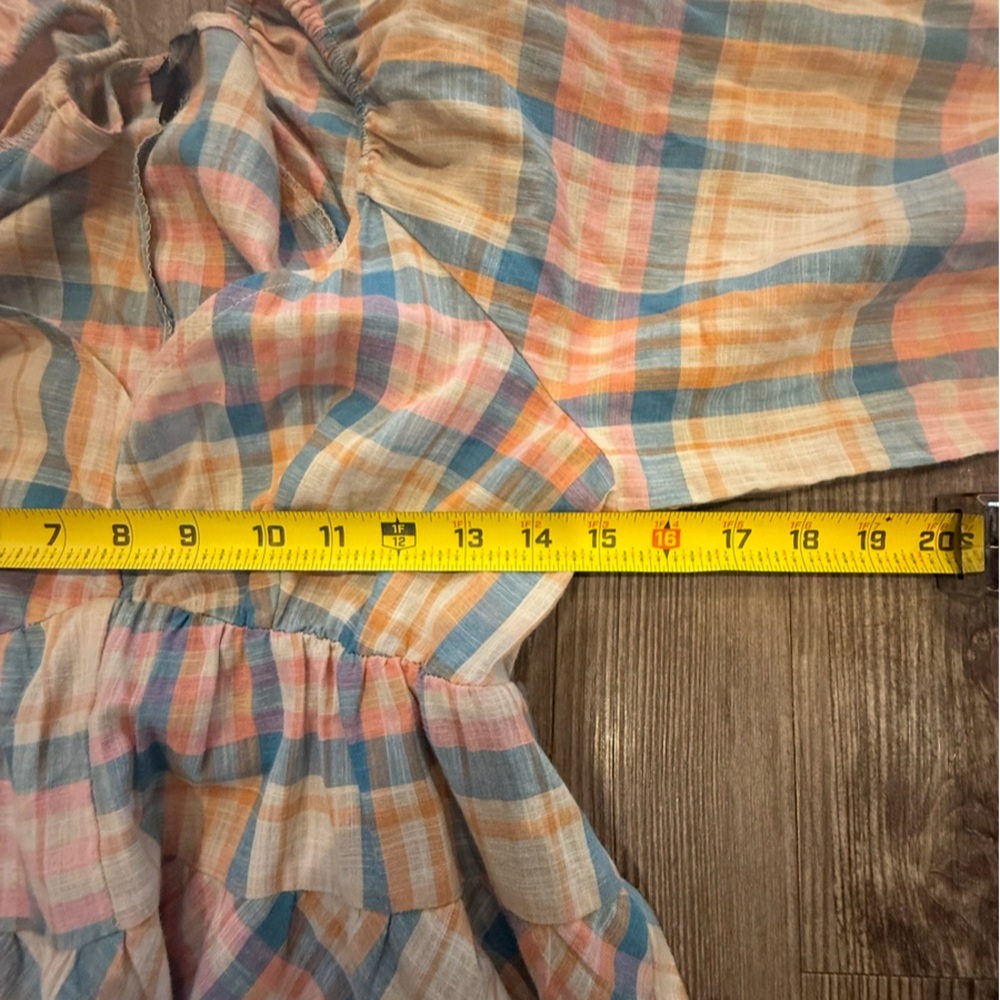 Drew by Anthropologie Plaid Ruffle Cottagecore Mini Dress with V-neckline Size S - Picture 9 of 10
